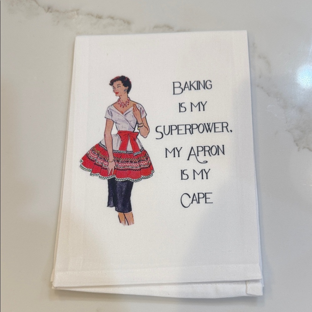 Baking lady White Kitchen Towel with Red and Black funny Design